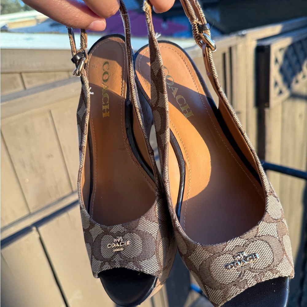 Coach Tan and Brown Slingback Wedges - Picture 7 of 10